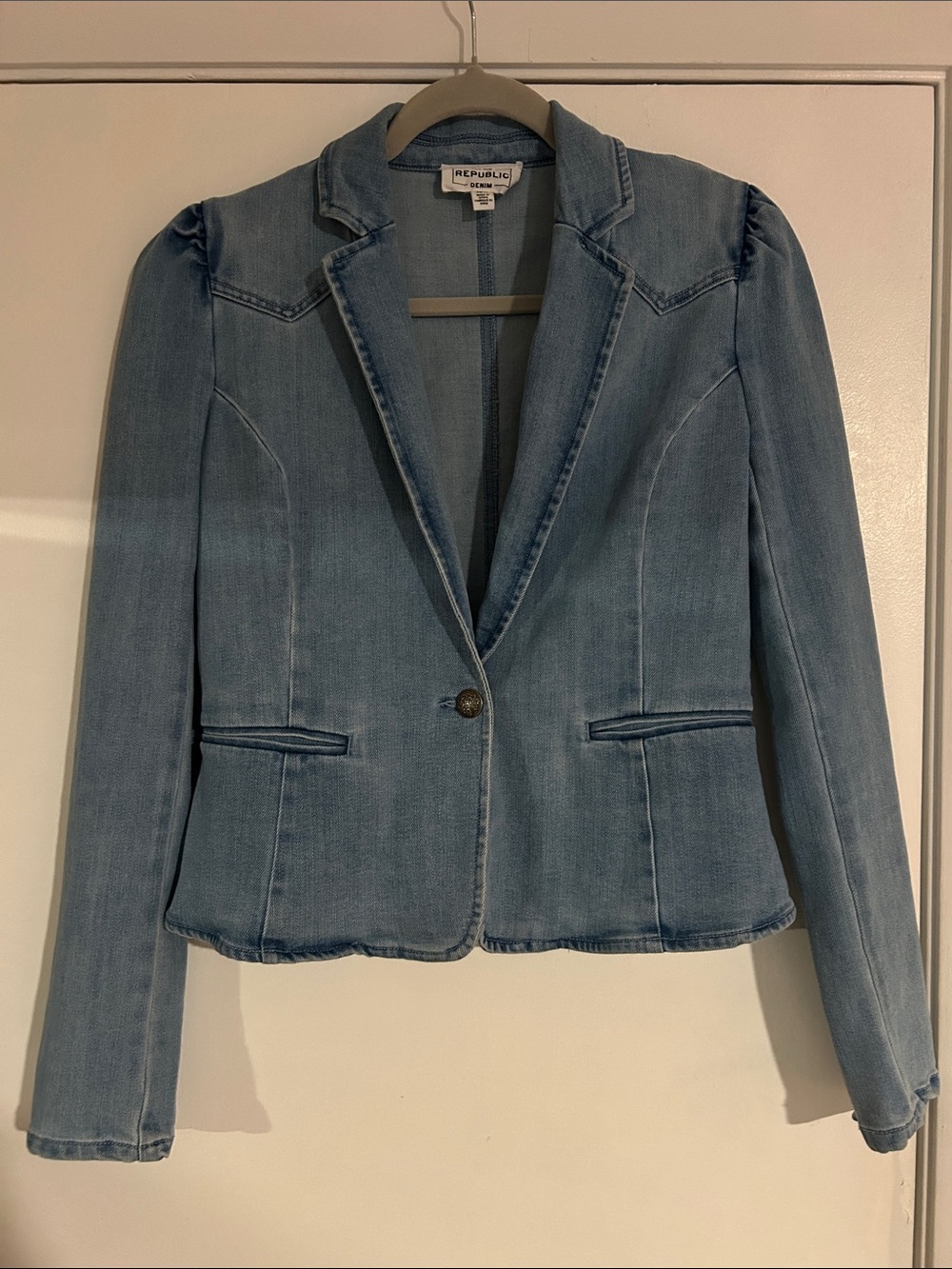 For The Republic Light Wash Denim Blazer Jacket
